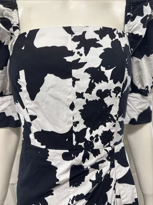 Christopher John Rogers 100% Cotton Black & White Puff-Sleeve Midi Dress Size 4 thumbnail 6