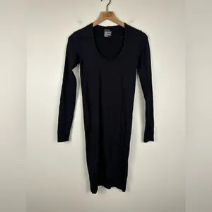 Helmut Lang Black Scoop Neck Bodycon Long Sleeves Basic Stapple Sz XS‎ thumbnail 2