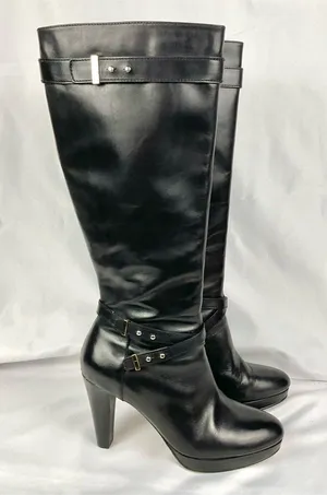 Cole Haan 'Air Cara' Boots High Heel Leather Tall Knee High Black Boot Sz 8.5 thumbnail 1