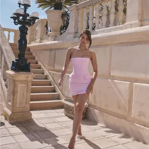 House of CB Naia Pink Strapless Mini Dress Flap Pocket‎ Bodycon L thumbnail 13