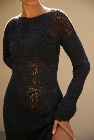 Anthropologie Bohemian Crochet Knit Midi Dress, Size S thumbnail 4