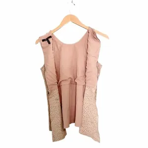 BCBGMAXAZRIA Caralyn Top Size Small Faux Suede Perforated Peplum Y2K Beige thumbnail 5