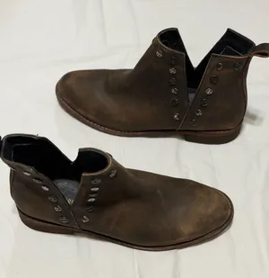 Musse & Cloud Brown Studded Leather Side Path Ankle Booties thumbnail 1