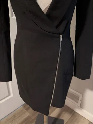Tobi New! Women’s Black Miss Bossy Tuxedo Zipper Wrap Dress Size XS / PT thumbnail 5
