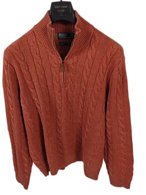 Men’s Polo Ralph Lauren Cable Knit Quarter Zip Orange XL thumbnail 1