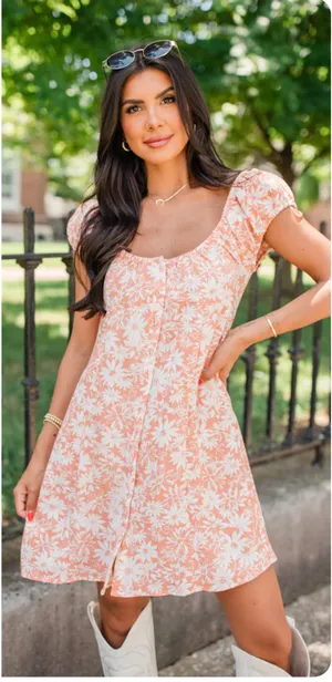 Blu Pepper Blossoms Of Belief Apricot Floral babydoll dress thumbnail 1