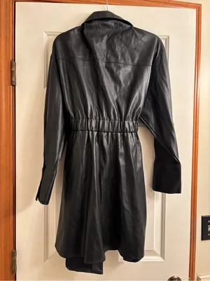 Zara Black Faux Leather Trench Coat thumbnail 3