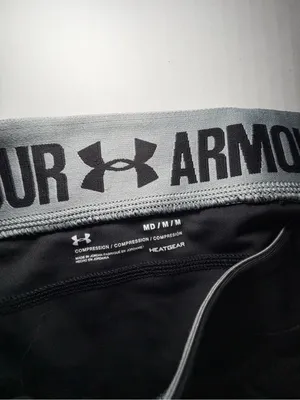 Under Armour Black Leggings with Light Gray Branded Waistband thumbnail 2