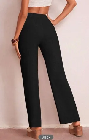 SheIn Solid Black Elastic Loose Pants thumbnail 1