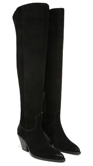 Sam Edelman Brinley Black Suede Leather Over The Knee Western Boots Pointed Toe thumbnail 1