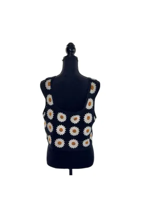 Y2K Black Sunflower Crotched Tank Top Size X-Large Women's New No Tags thumbnail 5