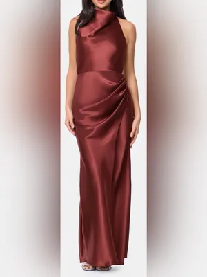 NEW NEW Betsy & Adam Charmeuse Halter nutmeg Dress Sz 10 thumbnail 2