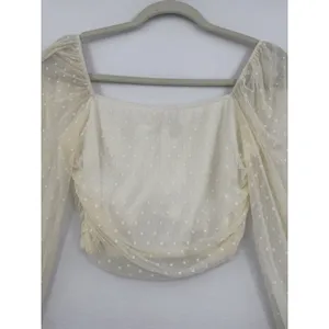 Blue Blush Coquette Crop Top Y2K Romantic Ivory Swiss Dot Mesh Beige Fairycore M thumbnail 4