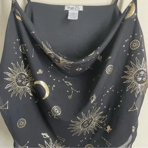 Rue21 Vintage Y2K Celestial Print Cowl Neck Cami Top Chain Straps Black Gold L thumbnail 3