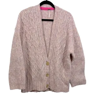 Free People Molly Cable Cardi Oversized‎ Knit Cardigan XS thumbnail 2