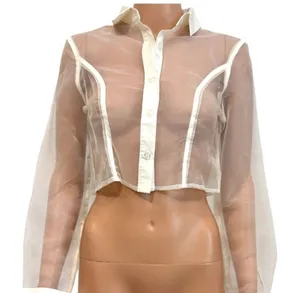 Superdown S Helena sheer button front crop top blouse TLS1 3658 thumbnail 1