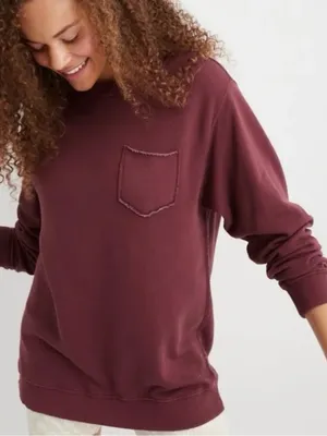 AERIE Everyday Pocket Pullover Crewneck Ribbed in Burgundy Size XL thumbnail 1