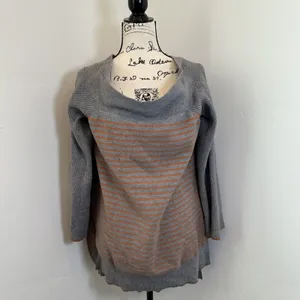 Anthropologie Elise Ribbed Off Shoulder Sweater Gray Orange Striped XL Boho thumbnail 2