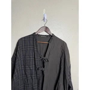 CP Shades x Free People Mixed Plaid Pinstripe Cotton Tie Front Jacket size S thumbnail 6