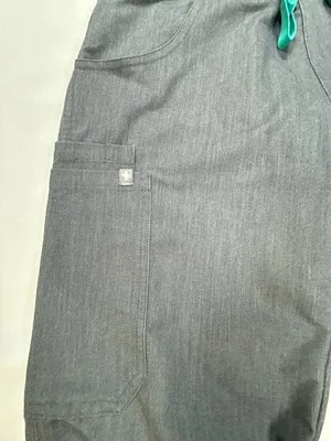 Figs Straight Leg Scrub Pants in Charcoal with Teal Drawstring thumbnail 2
