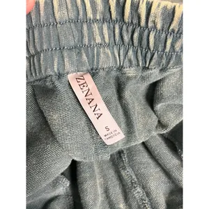 Zenana Acid Washed French Terry Palazzo Pants Small Olive Green Drawstring thumbnail 7