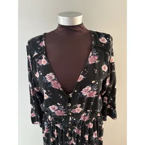 American Eagle Floral Maxi Dress Size L Black Cottage Prairie Country Hi Low thumbnail 2