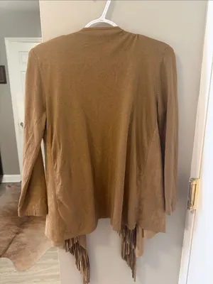 Vintage Coldwater Creek Suede-Feel Fringe Cardigan Jacket petite small thumbnail 7
