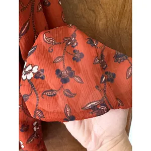 Loft sz M Ruffled Sheer Rust Red Floral Embroidered Crochet Blouse Top Bohemian thumbnail 7