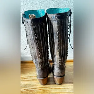 Corral Distressed Brown Crystal Cross Stripes and Studs Tall Boot Size 7M thumbnail 5