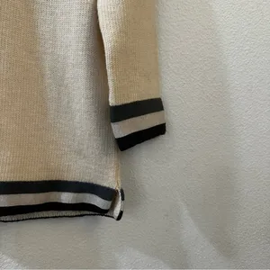 J.‎ Crew 100% Wool Sweater 3/4 Sleeve Stripe Trim XS Cream Gray Preppy Academia thumbnail 4