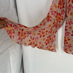 Venezia Sheer Chiffon Floral Blouse‎ Button Front V-Neck Flare Sleeve Boho 14/16 thumbnail 6