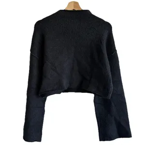 FREE PEOPLE Forest Sweater XS Cropped Black Oversized Pullover Mock Neck thumbnail 3