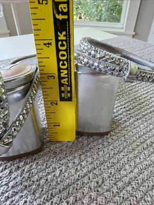Steve Madden Hurrah Silver Rhinestone Strap Square-Toe Heels Sandals Sz 9 thumbnail 8