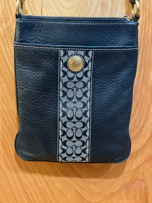 Coach Vintage Black Pebbled Leather & Signature Monogram Canvas Stripe Swingpack Crossbody Bag M0693-10796 thumbnail 5