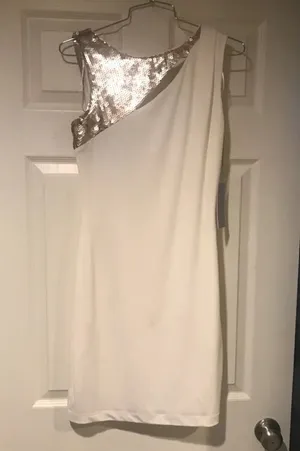 New Jennifer lopez white cream and gold dress thumbnail 1