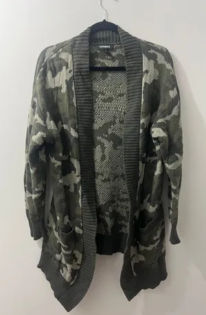 Express Camouflage Open-Front Cardigan - Olive & Gray thumbnail 1