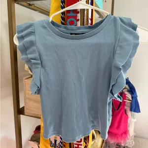 blue zara ruffle top thumbnail 2