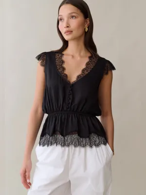 NWT Sorella Yada Silk Top size XS Black lace blouse Alexis Few Moda thumbnail 3