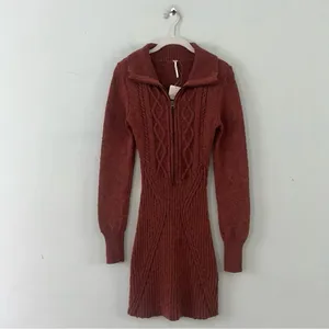 NWT Free People Mont Blanc Red‎ Jasper Cable Knit Sweater Mini Dress thumbnail 5