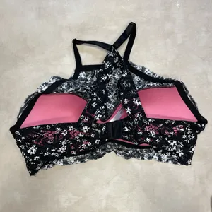 PINK Black and White Lace Bralette LARGE thumbnail 3
