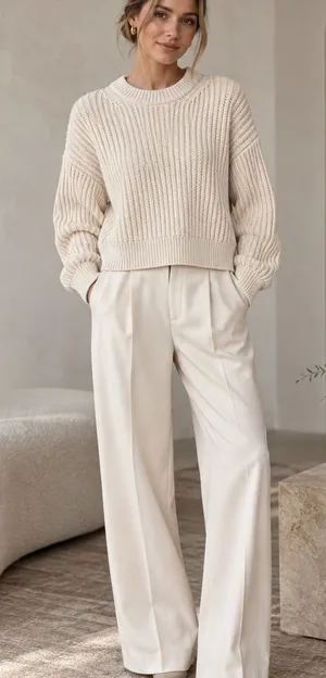 Acne Studios Ribbed Knit Sweater XS Cream Ivory Oversized Boxy Crewneck Luxury thumbnail 1