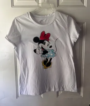Disney White Minnie Mouse Tee with Red Bow and Blue Polka-Dot Skirt thumbnail 1