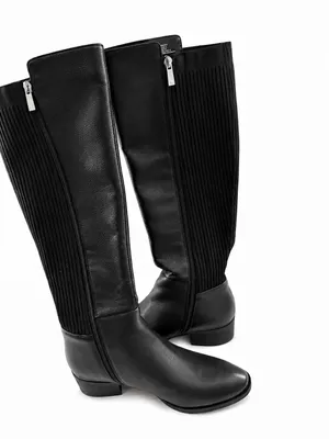 Kenneth Cole Levon Black Rib Knit Leather Knee High Riding Boots 9 thumbnail 2