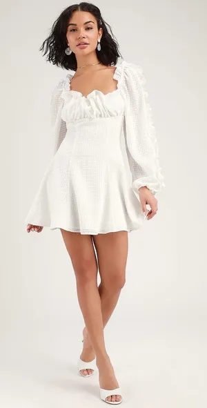 C/MEO Perfect Part White Ruffled Long Sleeve Mini Dress thumbnail 1