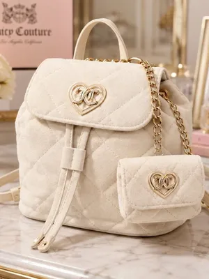 Juicy Couture Cream Velour 2-in-1 Backpack Crystal Heart NWT thumbnail 1