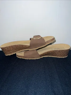 Brown Buckle Slide Sandals with Gold Accent thumbnail 5
