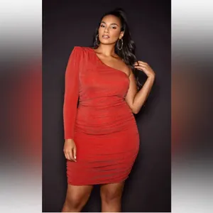 Gabrielle Union New York&Company x FASHION TO‎ FIGURE Red One Shoulder Dress L thumbnail 2