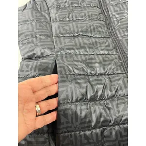 Liz Claiborne Puffer Vest Women‎ S Grey Black Geometric Monogram Zip Up Preppy thumbnail 8