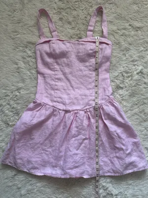 Abercrombie & Fitch Dress 100% Linen Drop Waist Mini Built In Shorts Pink Sz L thumbnail 11