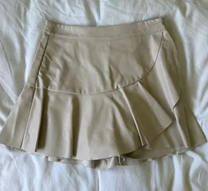 DO+BE Beige Faux Leather Mini Skort with Ruffle Detail thumbnail 1